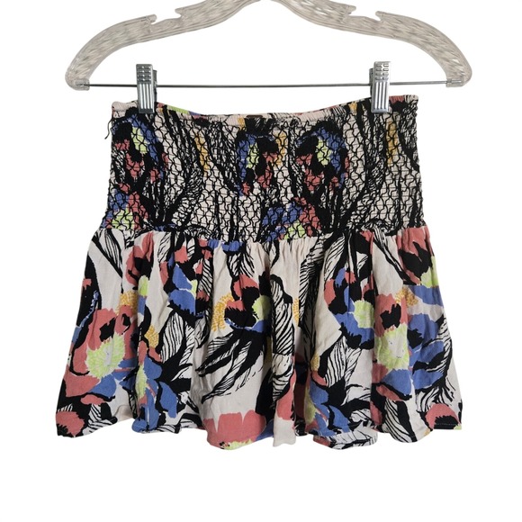 Free People Dresses & Skirts - Free People XS LA Nights Stretchy Smocked Multicolor Black Party Mini Skirt